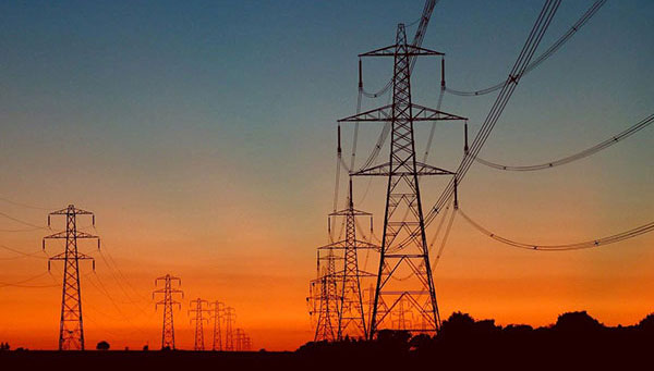 power lines silhouette in sunset